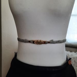 Vintage Metallic Braided Thin Belt Gold Silver Glitter Clasp